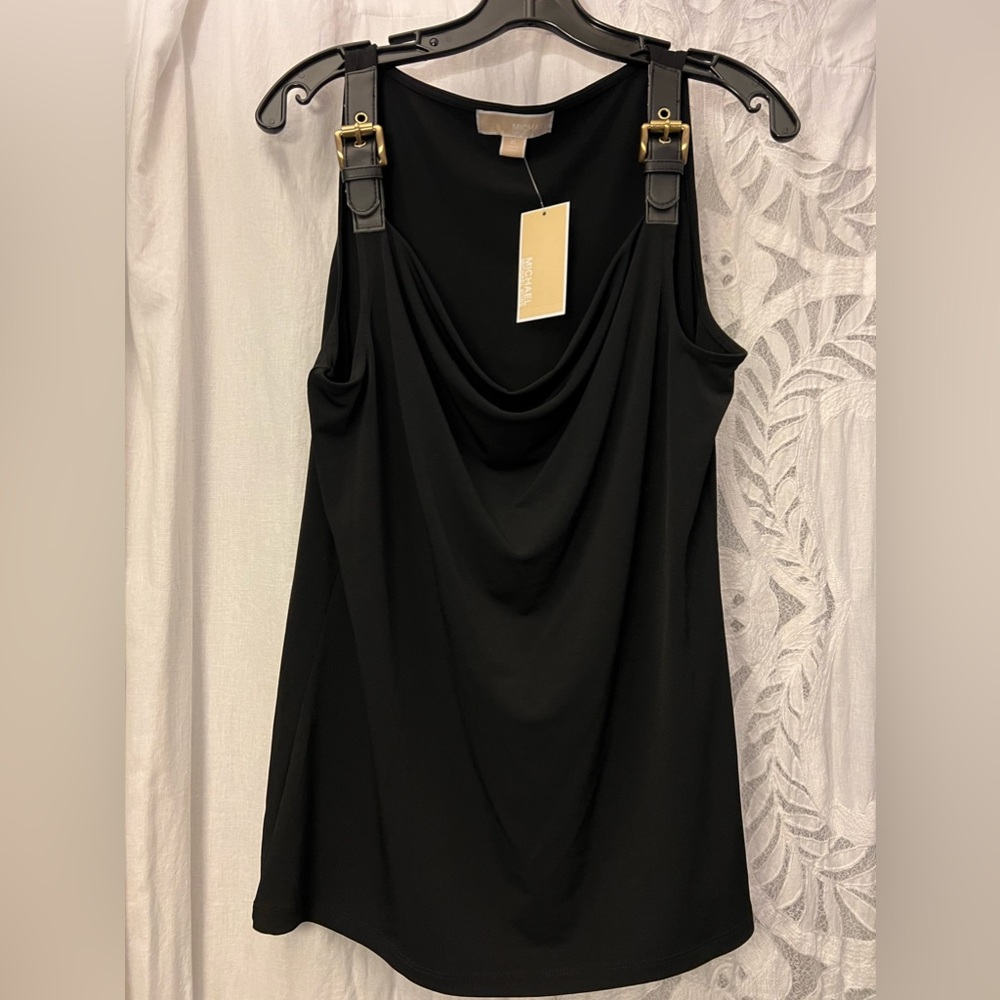 MICHAEL Michael Kors Cowl Drape Buckle Strap Top